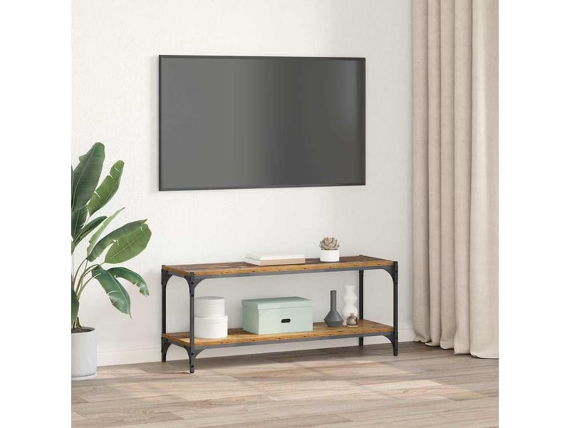  Meuble tv - banc tv - meuble de rangement bois ancien 100x33x41cm bois d'ingénierie et fer  - Conforama D