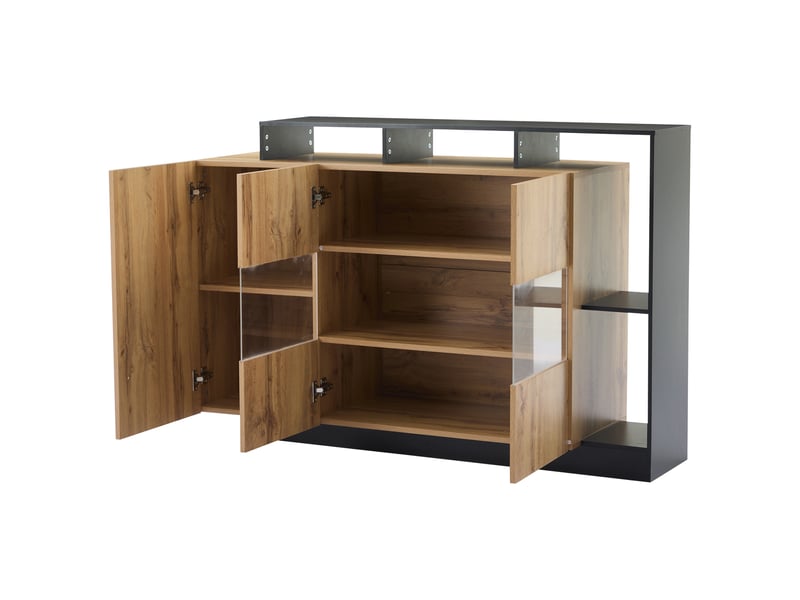 Buffet moderne avec led 140 cm meuble de rangement salle à manger bois et noir - Conforama W