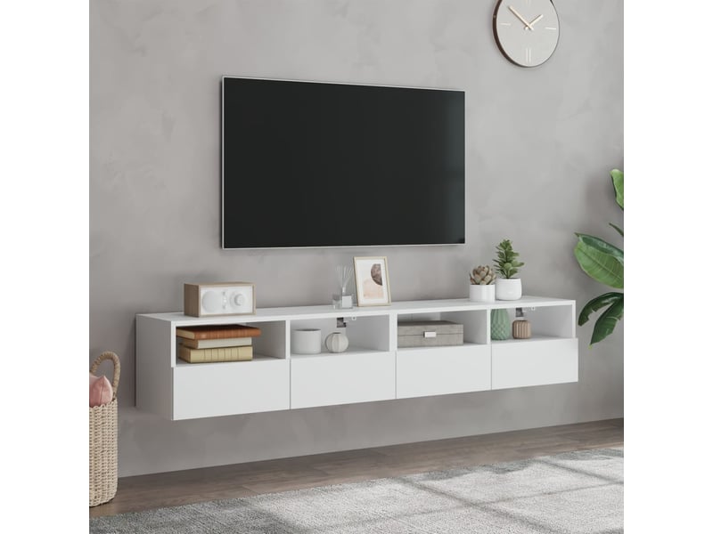  Meubles tv - banc tv - meuble de rangement muraux 2 pcs blanc 80x30x30 cm bois d'ingénierie  - Conforama C
