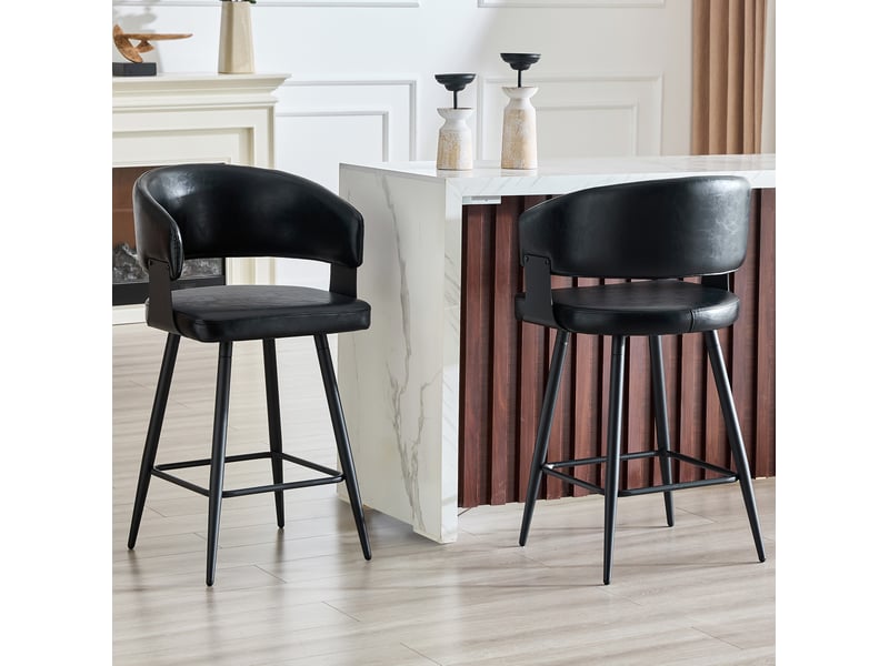  Chaise de salle à manger moderne lot de 2 avec accoudoirs et dossier en pu noir pour cuisine et restaurant  - Conforama C