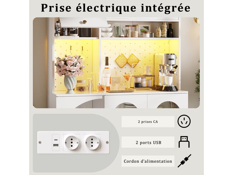  Meuble de cuisine muvano, buffet haut blanc avec éclairage intégré et prises usb  - Conforama E