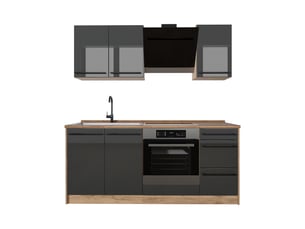 Vicco cuisine, anthracite haute brillancechêne doré, 180cm plan de travail chêne doré