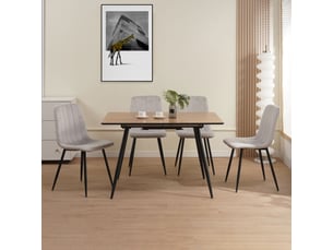 Ensemble table extensible naturel + 4 chaises velours gris - scandi