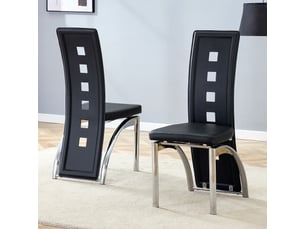 Lot de 2 chaises salle à manger design européen pu noir, dossier perforé, pieds métal argenté, 102,5 cm