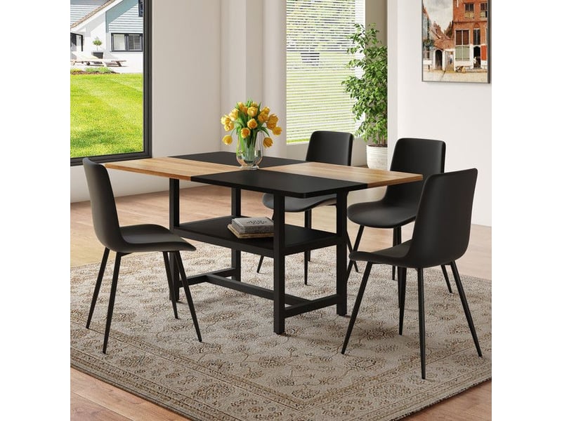  Table à manger - 160 cm - 4 chaises en pu noir - compartiment de rangement intégré - design contemporain  - Conforama C