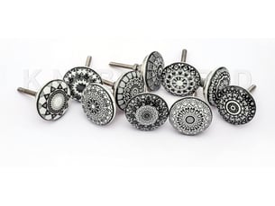 10 unités de boutons de céramique avec motif mandala, noirs