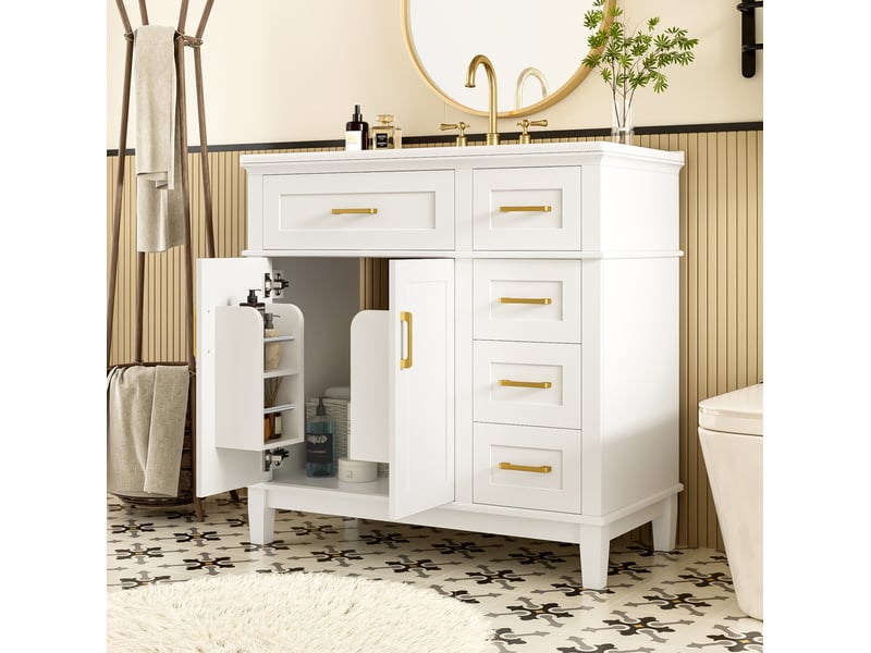  Meuble sous vasque 90x46x87 cm blanc laqué avec lavabo en céramique  - Conforama D