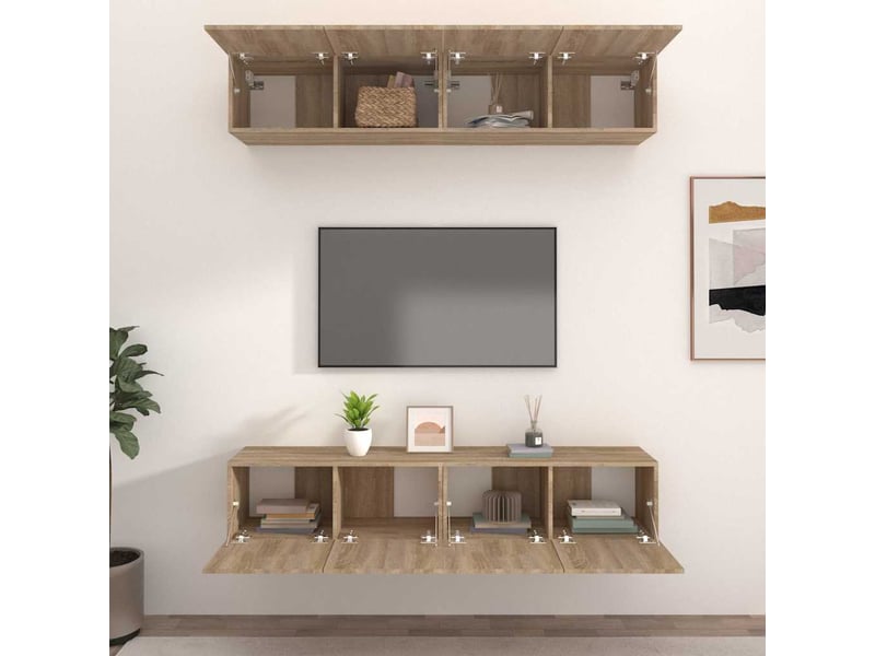  Lot de 4 meuble tv bas salon chêne sonoma 80x30x30 cm bois d'ingénierie shl64403  - Conforama C