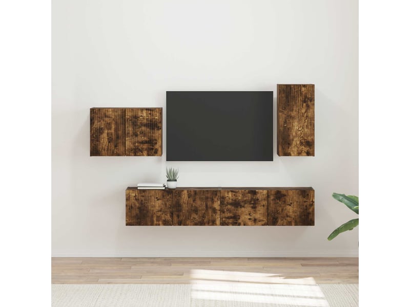  Ensemble de meuble tv - banc tv - meuble de rangement mural 4 pcs chêne fumé bois d'ingénierie  - Conforama B