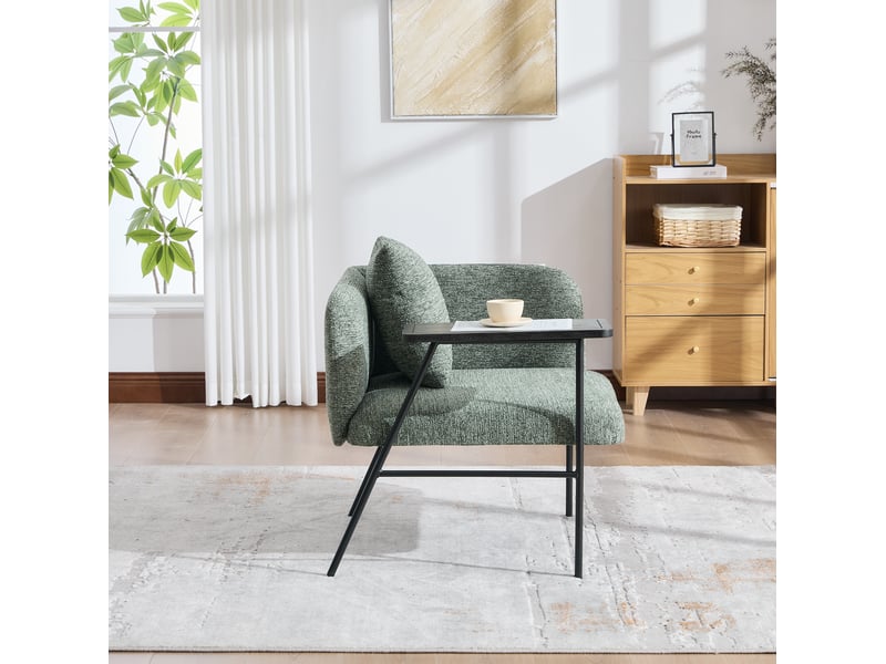  Fauteuil de loisirs émeraude en chenille avec table d'appoint et deux poches de rangement  - Conforama C