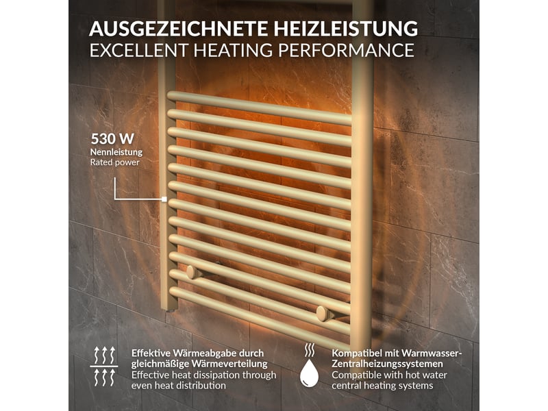  Luxebath sèche-serviettes design sahara 600 x 1200 mm, raccordement latéral, droit, haute conductivité thermique, radiateur mural porte-serviettes pour salle de bain, puissance 530 w, beige mat ECD Germany GmbH - Conforama D
