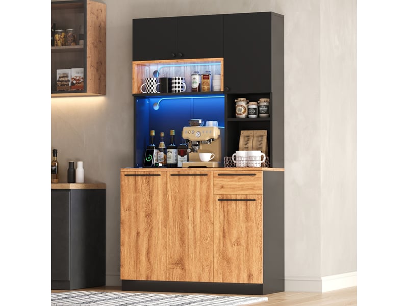 Armoire de cuisine 100x40x180 cm avec led, prises, 6 portes et 1 tiroir - Conforama B