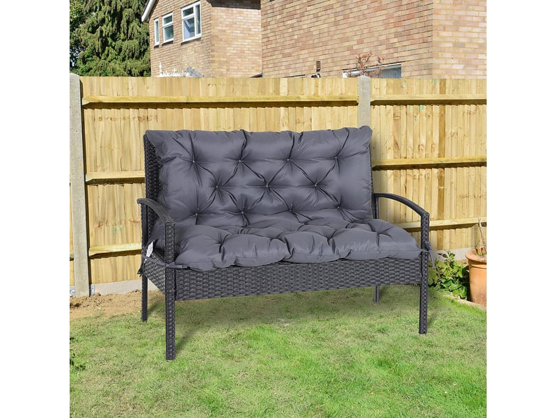  Coussin de banc de jardin 100 x 98 x 8 cm gris foncé polyester avec dossier et 6 liens de fixation  - Conforama B