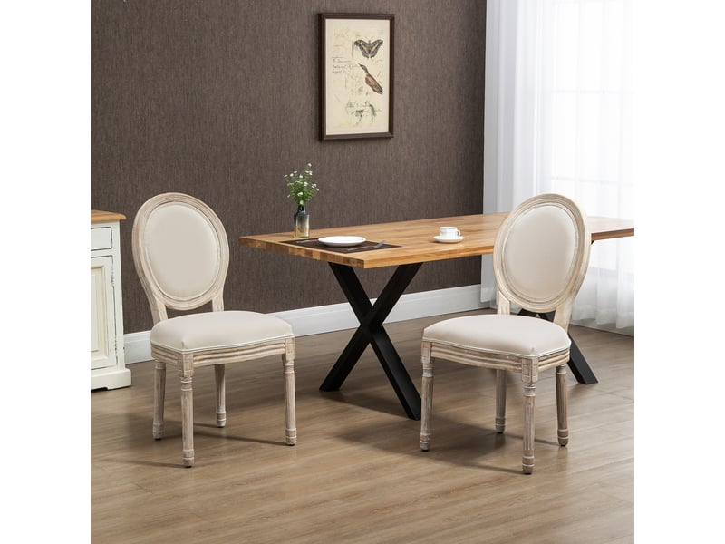 Lot de 2 chaises de salle à manger - chaise de médaillon salon style louis xvi aspect lin beige  - Conforama R