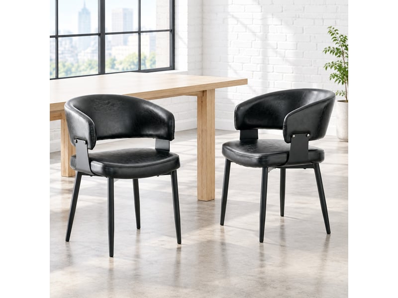  Chaises de salle à manger lot de 2 avec accoudoirs et dossier bicolore  - pieds en métal, pu - noir  - Conforama B