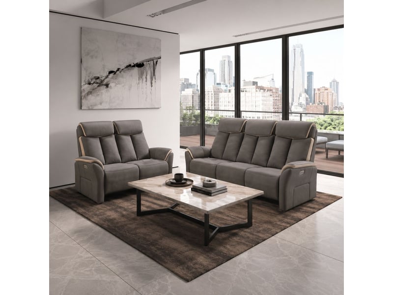  Canapé 3 places relax électrique new nobuck gris foncé et beige - odeon ODEON - Conforama E