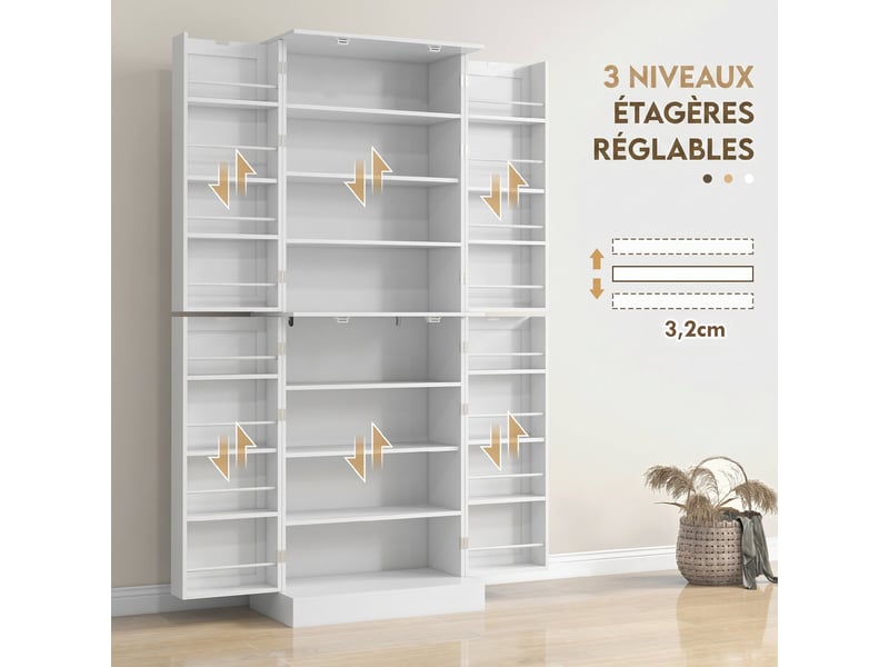  Armoire de cuisine avec placards et étagères réglables blanc 60 x 35 x 166 cm  - Conforama E