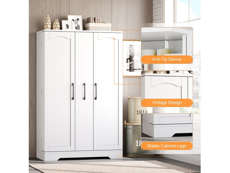  Meuble de rangement avec 2 portes, 4 étagères et tiroir vertical, pour cuisine, mdf blanc, 120 × 78 × 35 cm  - Conforama D