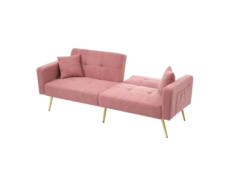  Canapé-lit 175x64x72 cm dossier réglable, poches latérales, pieds dorés, mousse, rose  - Conforama D