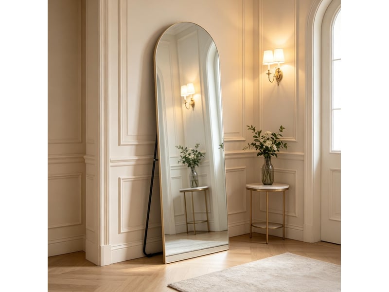  Miroir sur pied et mural 150 cm sans cadre en verre et mdf, doré, largeur 50 cm  - Conforama D