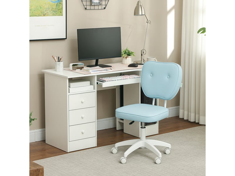  Fauteuil de bureau pivotant en polyuréthane, réglable en hauteur, sans accoudoirs, capacité de charge 120 kg, 46 x 59 x 82-92 cm, bleu clair  - Conforama D