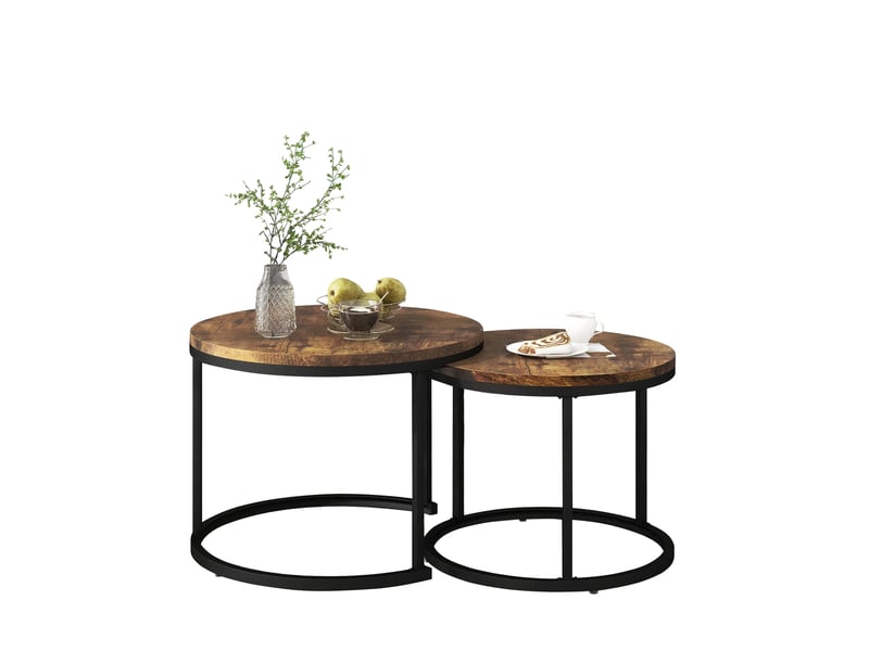  Ensemble de 2 tables basses rondes, tables basses de salon, tables d'appoint rondes gigognes, 2 tables d'appoint rondes (marron)  - Conforama A