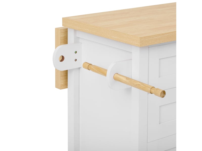  Îlot mobile cuisine plan extensible 107 x 45-70 x 90,5 cm 5 roulettes 2 freinées, 9 cases, tiroirs, en mdf, blanc+naturel  - Conforama E