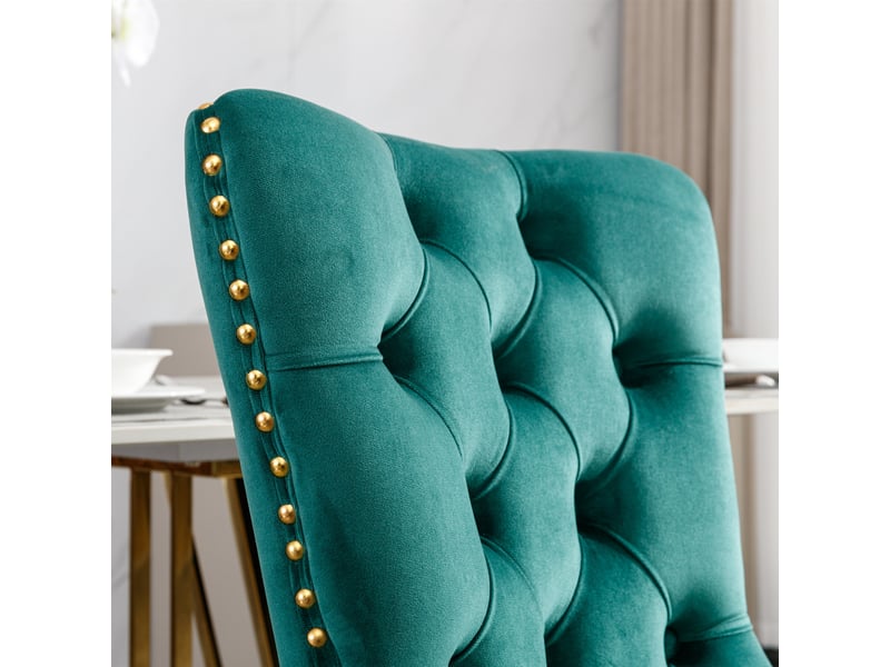  Lot de 2 chaises salle à manger velours vert, pieds métal doré cloutées - chic et tendance  - Conforama E