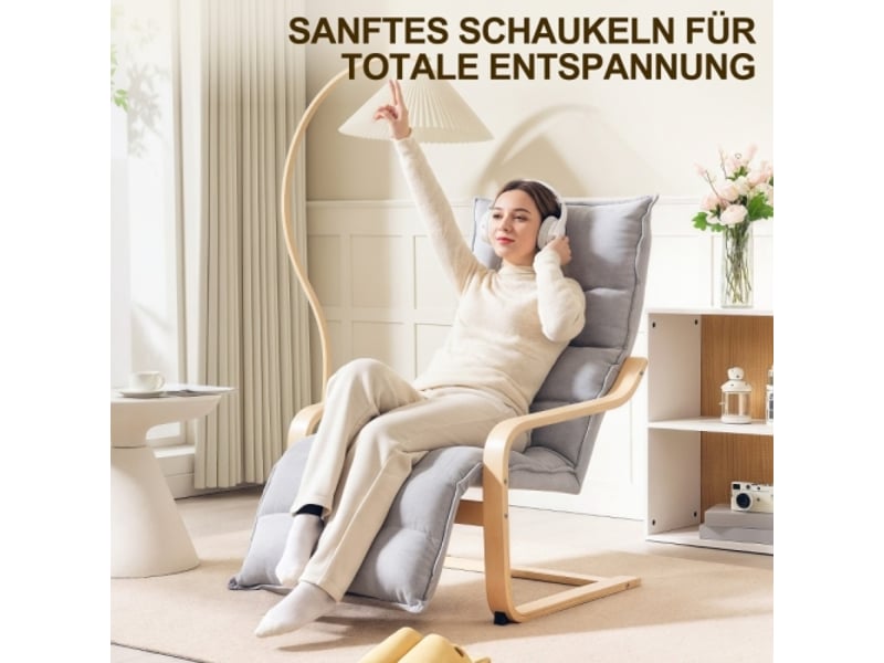  Fauteuil relax gris clair avec repose-pieds réglable, aspect velours, accoudoirs, pour salon et lecture  - Conforama B