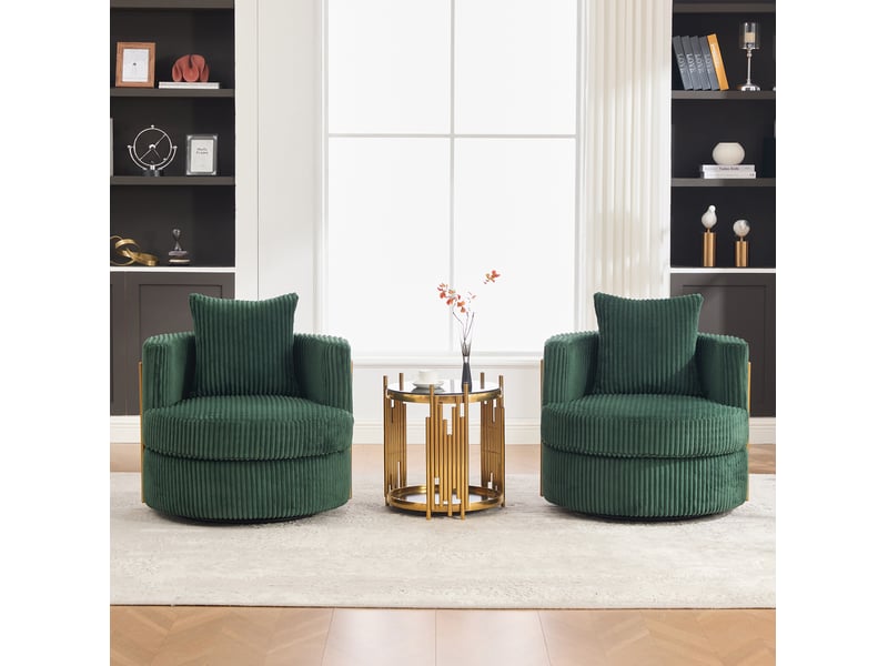  Fauteuil pivotant 360° lot de 2 avec rangement sous l’assise et coussin rembourré en velours côtelé vert foncé  - Conforama E