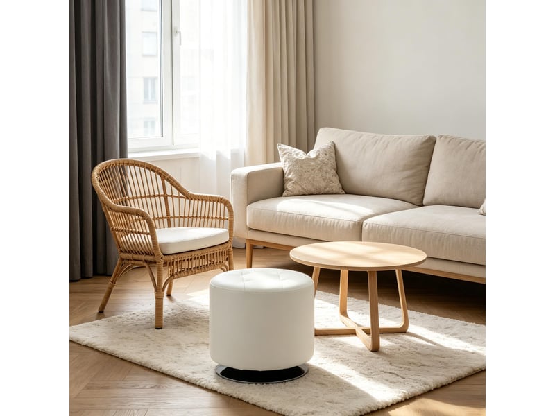  Pouf rond pivotant à 360° en similicuir et acier blanc ø 45.5 x h 44.5 cm T5828P538018 - Conforama B