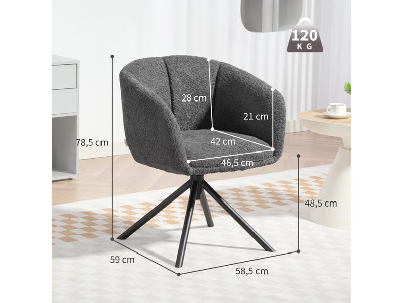 Fauteuil pivotant avec coque rembourrée et accoudoirs, pieds métalliques en polyester gris, 58,5 × 59 × 78,5 cm - Conforama D