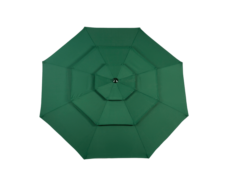  Parasol de jardin ø 294 x h 250 cm – vert foncé – toile 3 niveaux inclinable à manivelle, sans pied  - Conforama E