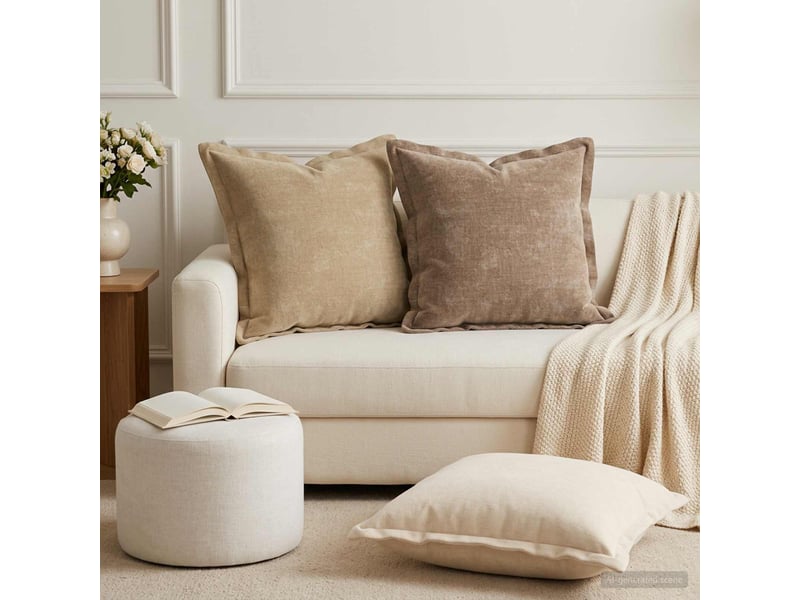  Lot de 2 housses de coussin houten taupe 50 x 50 cm tissu chenille cf49370  - Conforama B