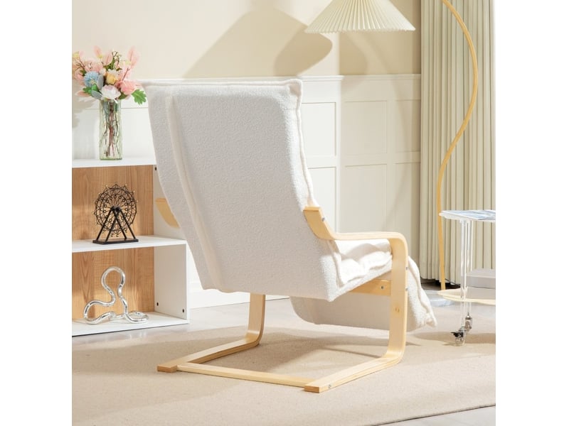 Fauteuil relax à bascule blanc en tissu bouclette avec repose-pieds réglable - Conforama E