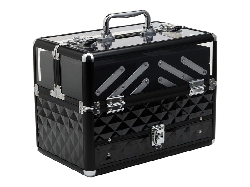  Trousse de maquillage de voyage professionnelle, avec plateaux amovibles et serrure, pour femme, 30 x 18,5 x 22 cm, noire  - Conforama B