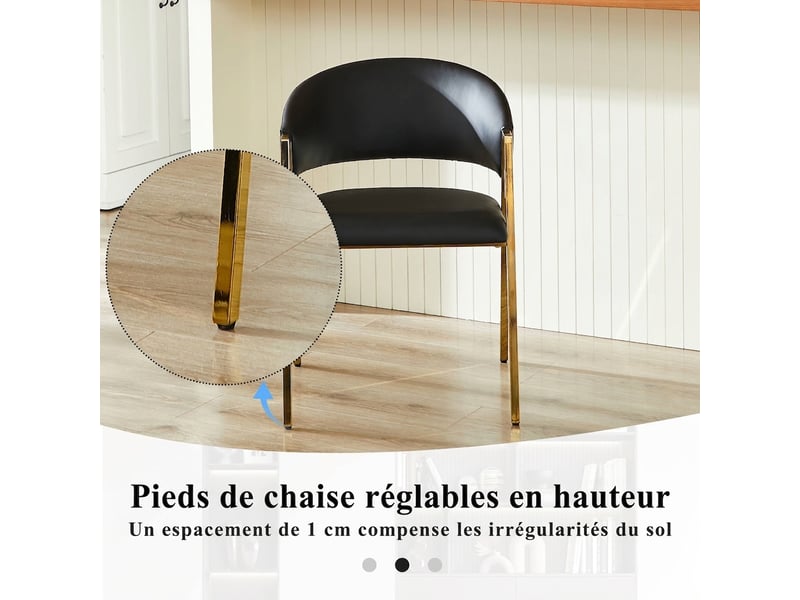 Lot de 2 chaises de salle à manger, chaises en similicuir noir avec pieds dorés, style contemporain pour salon et salle à manger.  - Conforama D
