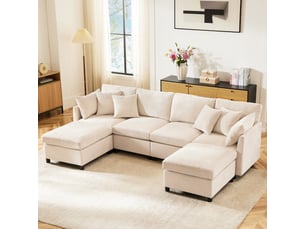Canapé d’angle modulable 46 places en u ou l 278x161x81 cm avec 2 poufs amovibles, 6 coussins, tissu chenille - beige