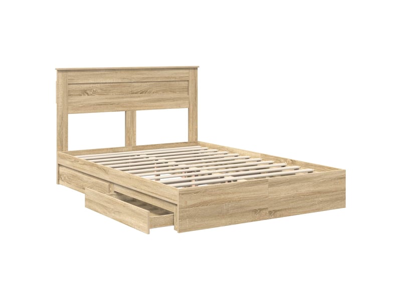 Lit adulte, lit double, lit de rangement chêne sonoma 140x190cm bois d'ingénierie cf19207  - Conforama E