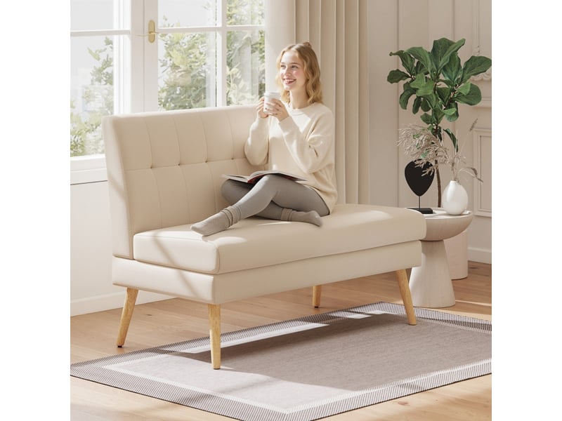  Canapé 2 places, canapé de salon; beige, en aspect lin, pieds bois  - Conforama R