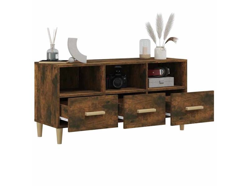  Meuble tv - banc tv - meuble de rangement chêne fumé 102x36x50 cm bois d'ingénierie  - Conforama E