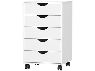 Caisson de bureau mobile 5 tiroirs sur roulettes blanc 40 x 40 x 67 cm