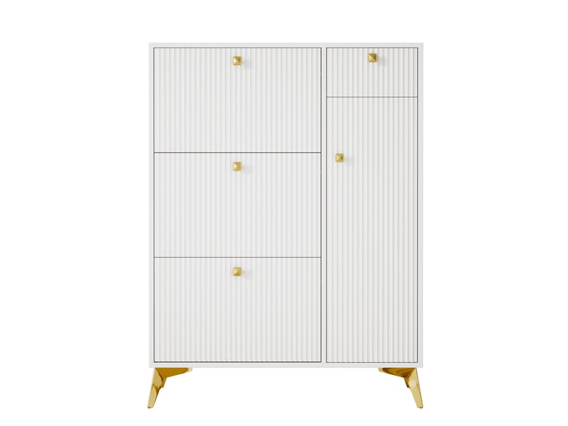  Meuble à chaussures oslo blanc 90x25x121 cm, 3 abattants, 1 tiroir &amp; 1 porte, rangement étroit  - Conforama A