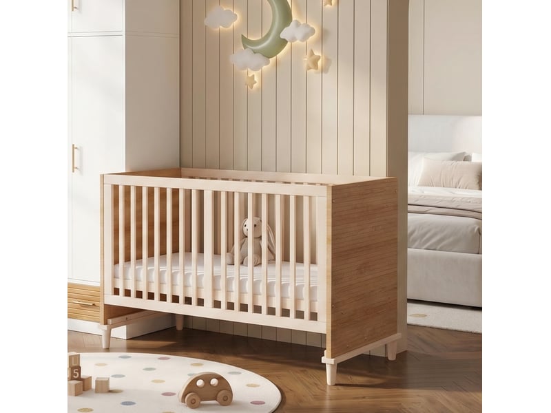  Lit bébé à barreaux 70x140 cm réglable en 5 hauteurs bois et mdf naturel sans matelas  - Conforama C