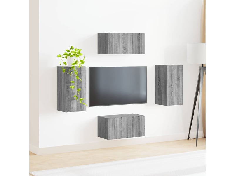  Ensemble meuble tv - banc tv - meuble de rangement 4 pcs gris sonoma bois d'ingénierie  - Conforama D