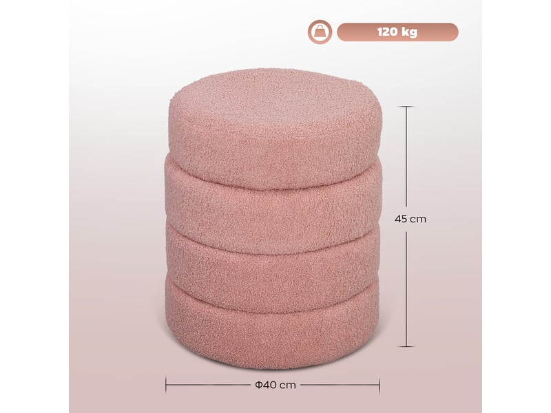  Repose pied salon, tabouret ottoman rond rembourré en peluche teddy, pour chambre à coucher, ø 40 x 45 cm, entrée, rose  - Conforama C