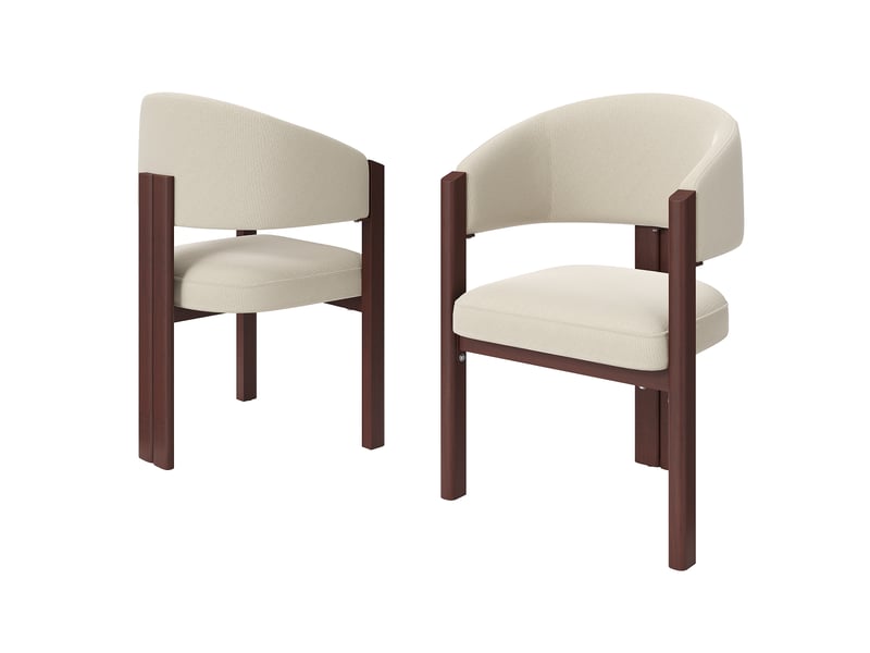  Lot de 2 chaises de salle à manger beige, dossier ergonomique rembourré, pieds métal effet noyer, patins réglables, charge 150 kg  - Conforama A