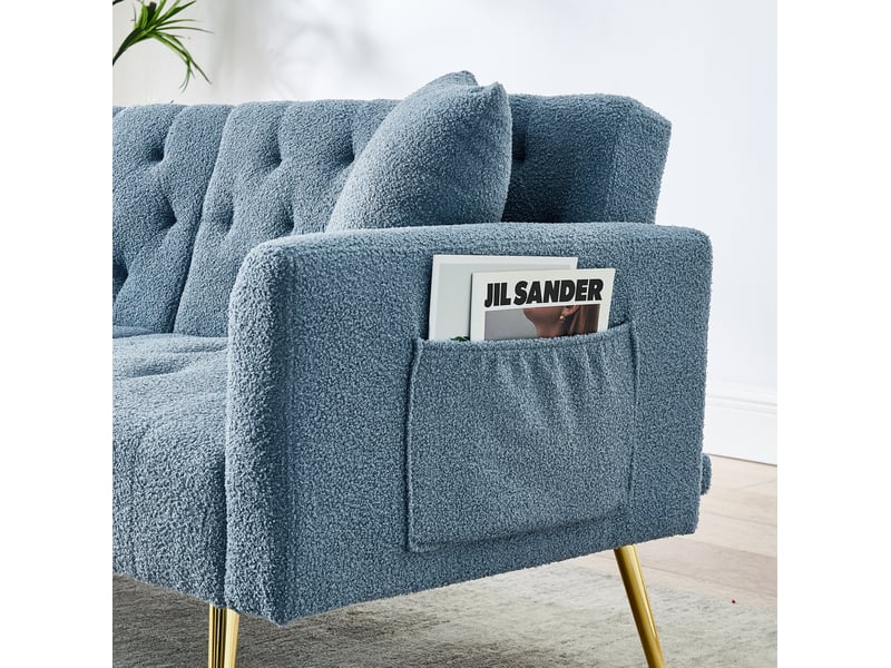  Canapé convertible 2 places 177x78x74 cm bleu, tissu bouclette, dossier réglable 3 positions moderne  - Conforama E