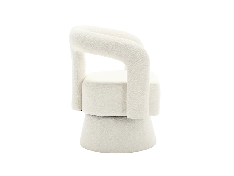  Fauteuil pivotant 360° rond beige en tissu bouclette, assise large rembourrée  - Conforama E