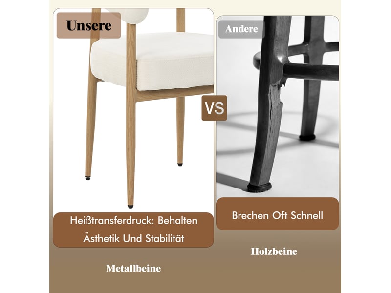 Lot de 6 chaises de salle à manger avec assise rembourrée et dossier incurvé, structure métallique blanche - Conforama D